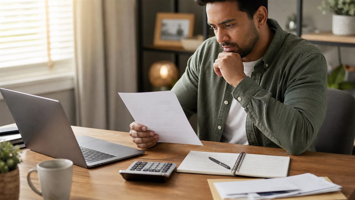 Person comparing a credit card balance transfer offer with payment notes
