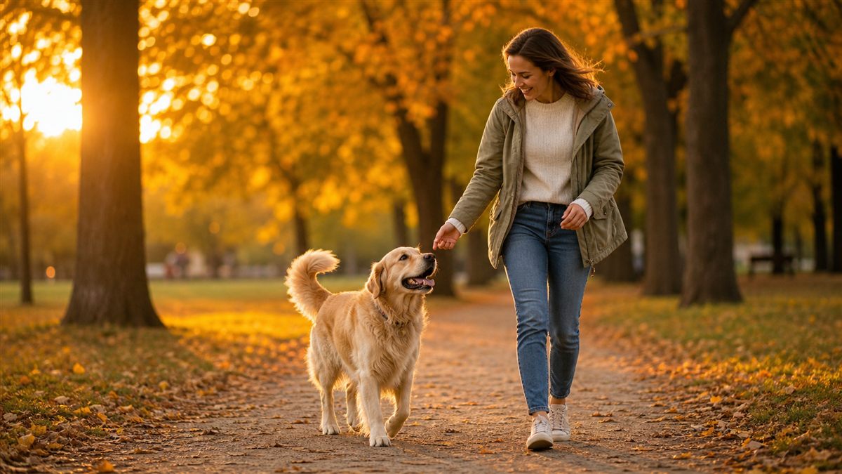 Woman playing with her dog in a park