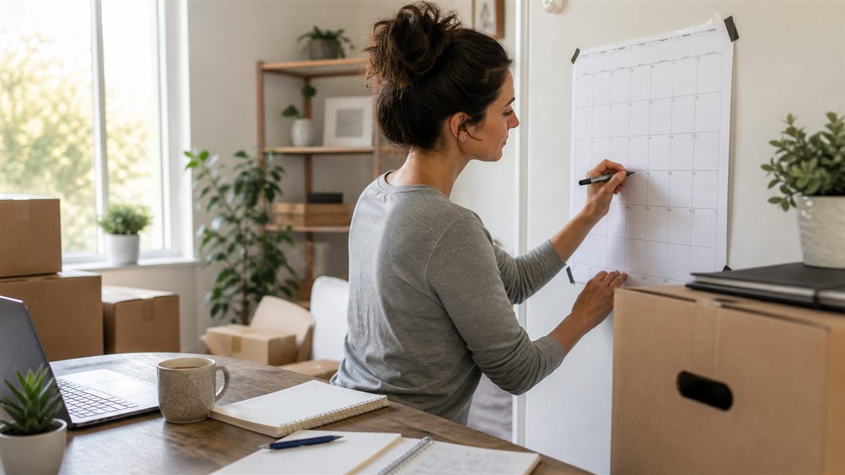Homeowner marking a moving timeline on a calendar