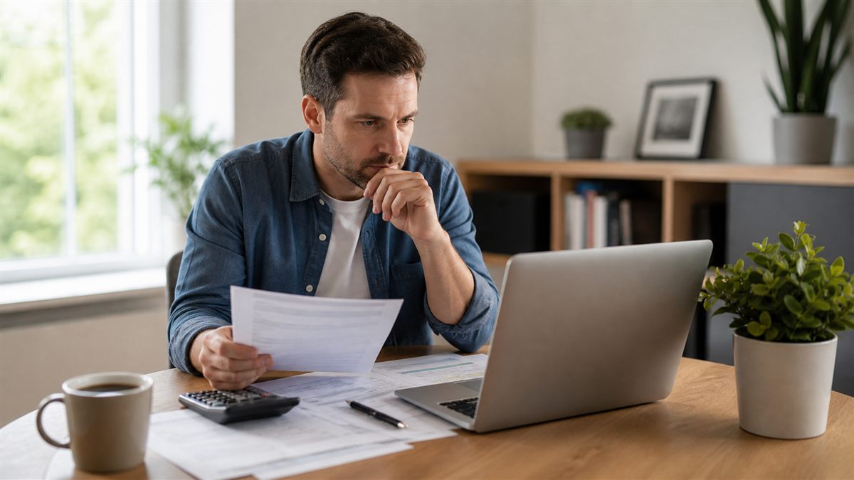 Homeowner comparing mortgage refinance numbers on a laptop